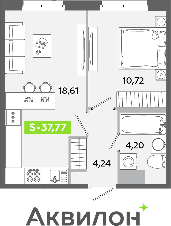 3-комнатная квартира в ЖК Беринг на 6 этаже в 4 секции. Сдача в 4 кв. 2025 г.