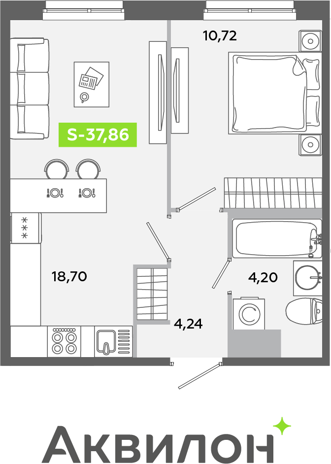 3-комнатная квартира в ЖК Беринг на 5 этаже в 4 секции. Сдача в 4 кв. 2025 г.