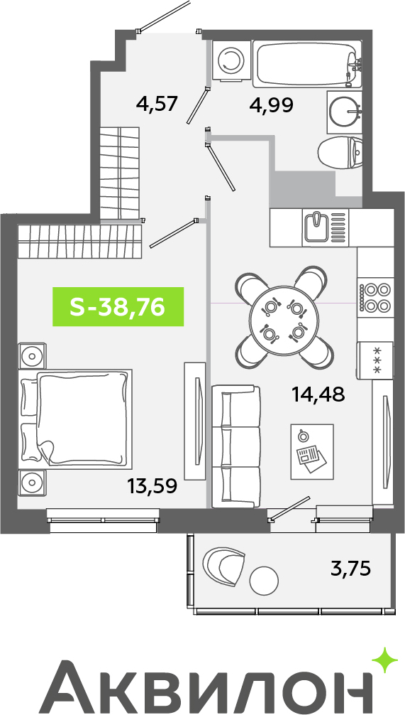 3-комнатная квартира в ЖК Беринг на 3 этаже в 1 секции. Сдача в 4 кв. 2025 г.