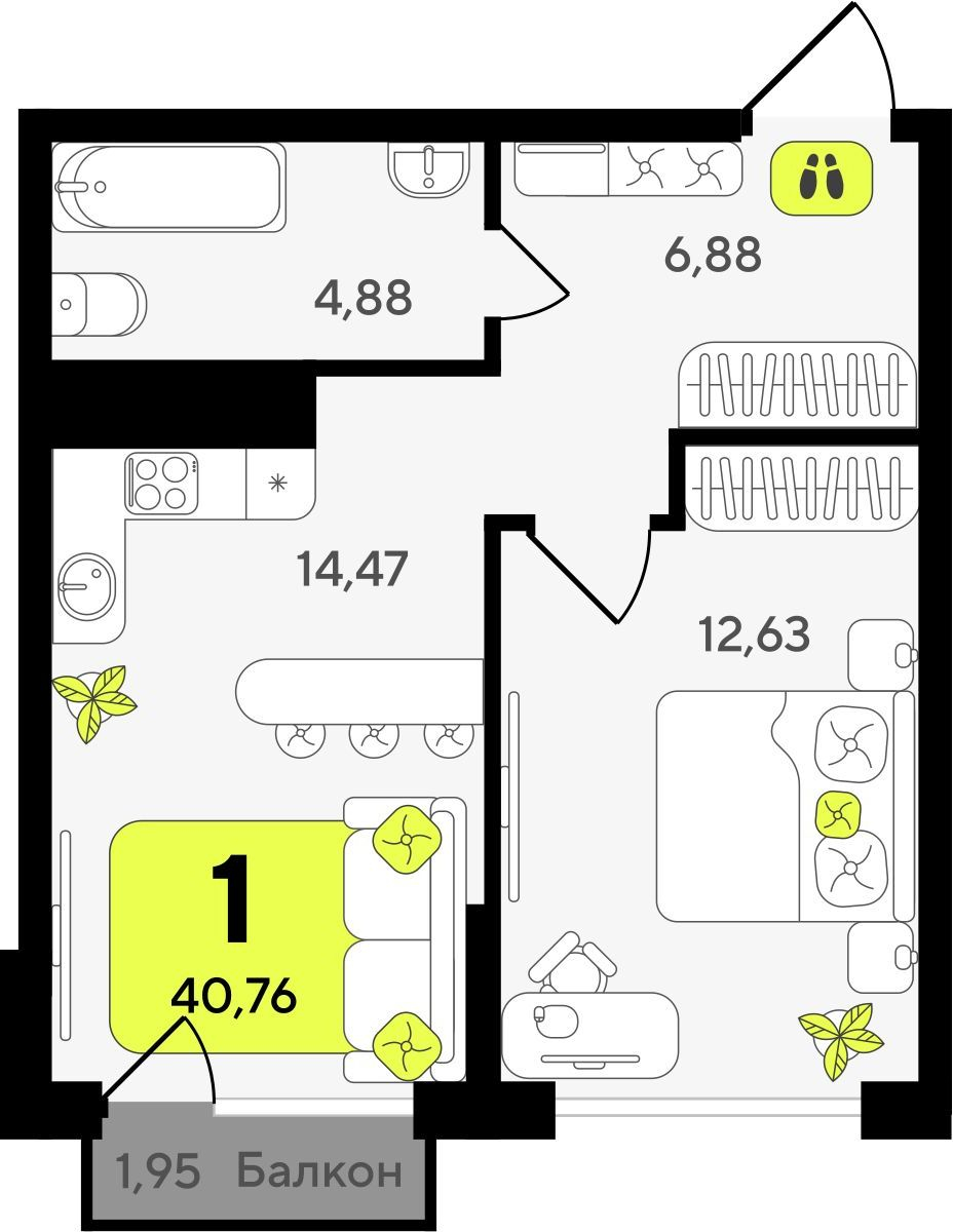 3-комнатная квартира в ЖК Беринг на 7 этаже в 1 секции. Сдача в 4 кв. 2025 г.