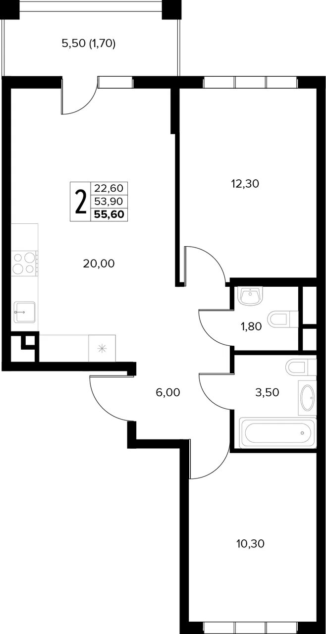 3-комнатная квартира в ЖК Беринг на 3 этаже в 6 секции. Сдача в 4 кв. 2025 г.