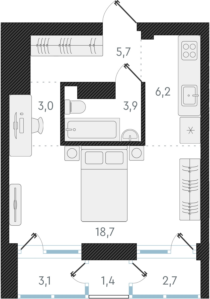 2-комнатная квартира в ЖК Беринг на 7 этаже в 5 секции. Сдача в 4 кв. 2025 г.