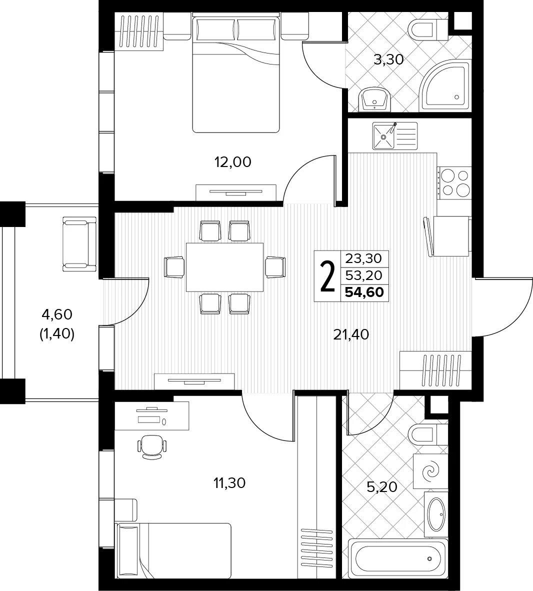 2-комнатная квартира в ЖК Беринг на 10 этаже в 5 секции. Сдача в 4 кв. 2025 г.