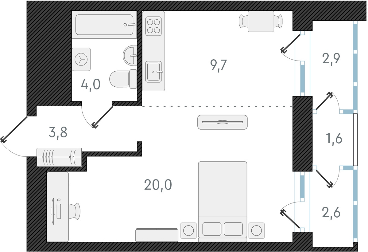 3-комнатная квартира в ЖК Беринг на 4 этаже в 5 секции. Сдача в 4 кв. 2025 г.