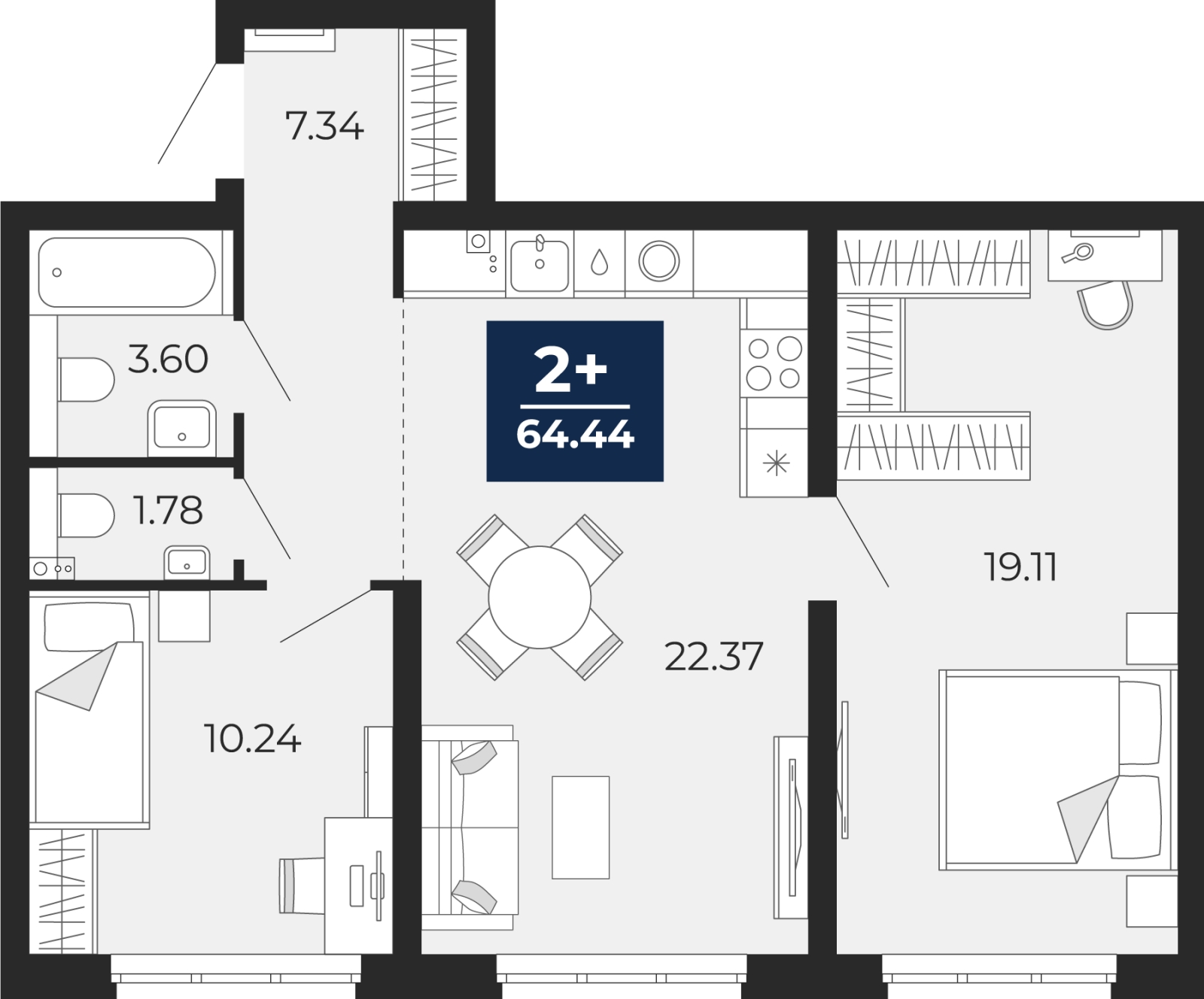 3-комнатная квартира в ЖК Беринг на 2 этаже в 6 секции. Сдача в 4 кв. 2025 г.