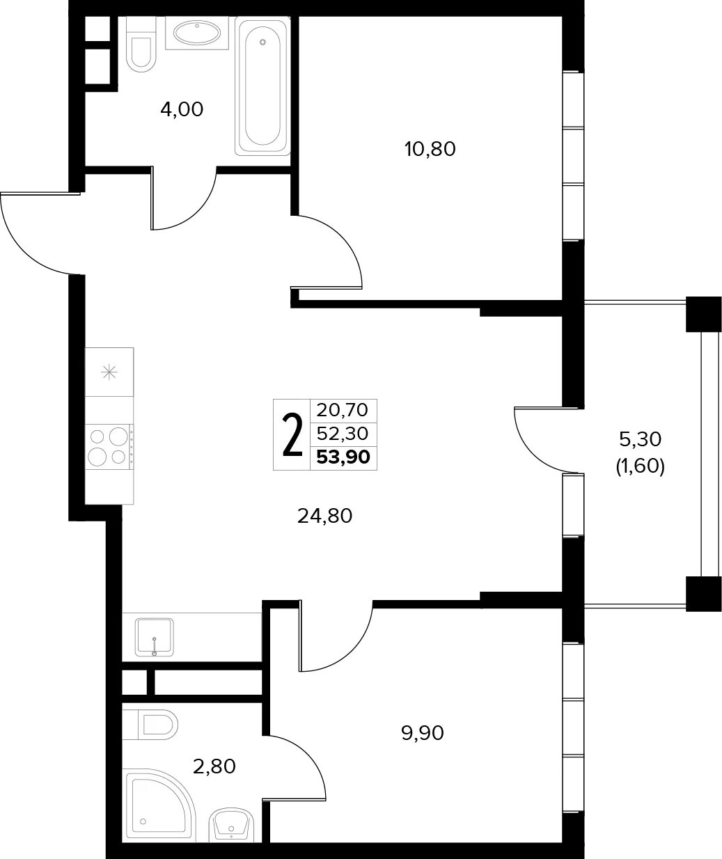 3-комнатная квартира в ЖК Беринг на 13 этаже в 1 секции. Сдача в 4 кв. 2025 г.