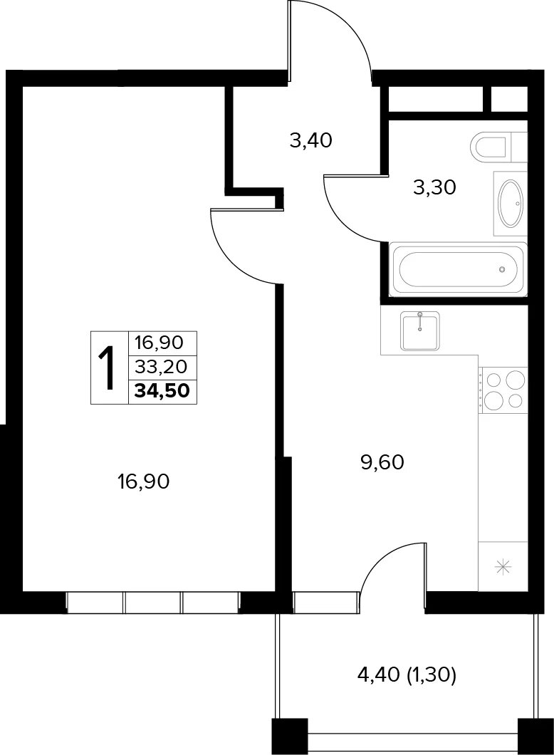 3-комнатная квартира в ЖК Беринг на 6 этаже в 1 секции. Сдача в 4 кв. 2025 г.