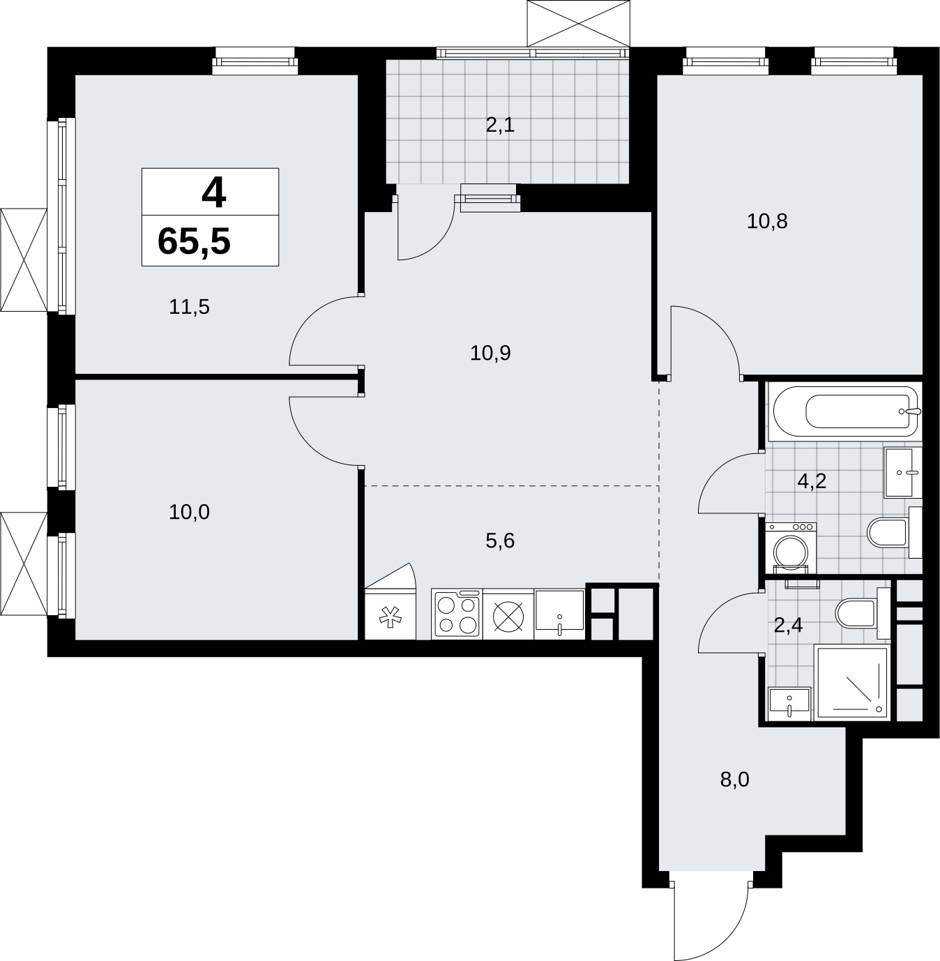 4-комнатная квартира в ЖК Скандинавия на 9 этаже в 1 секции. Сдача в 4 кв. 2026 г.