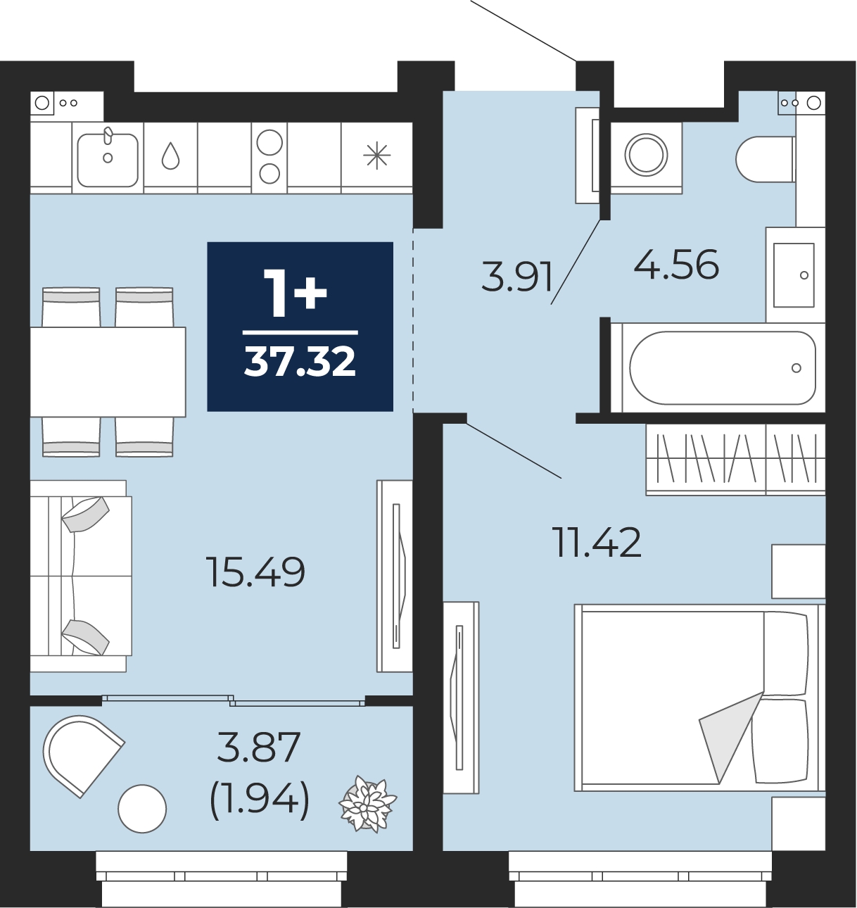 3-комнатная квартира в ЖК Беринг на 19 этаже в 5 секции. Сдача в 4 кв. 2025 г.