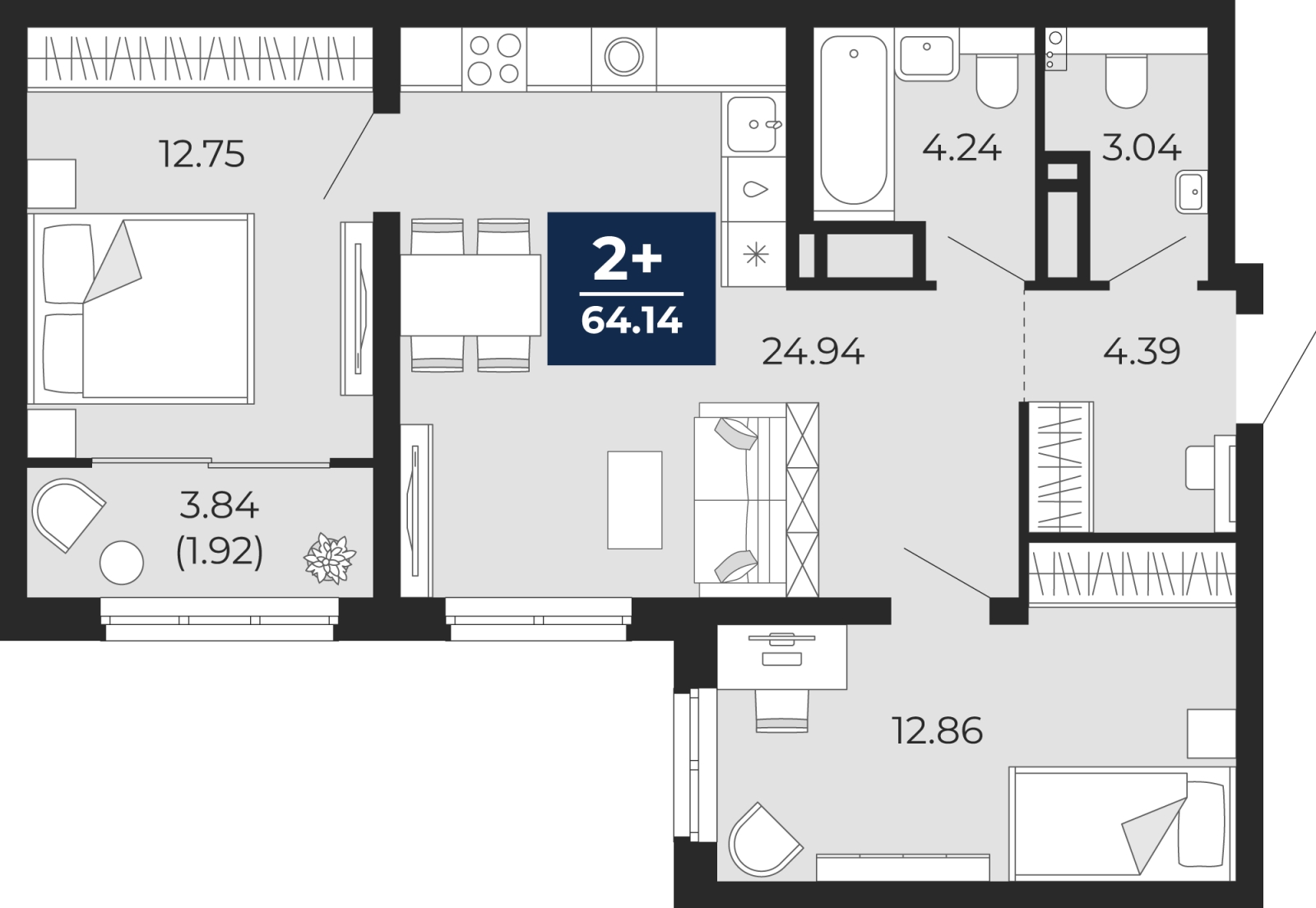 3-комнатная квартира в ЖК Беринг на 18 этаже в 5 секции. Сдача в 4 кв. 2025 г.