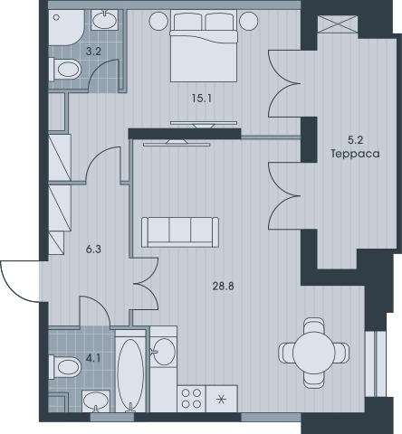 3-комнатная квартира в ЖК Беринг на 13 этаже в 5 секции. Сдача в 4 кв. 2025 г.