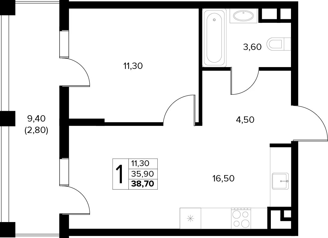 3-комнатная квартира в ЖК Беринг на 5 этаже в 3 секции. Сдача в 4 кв. 2025 г.