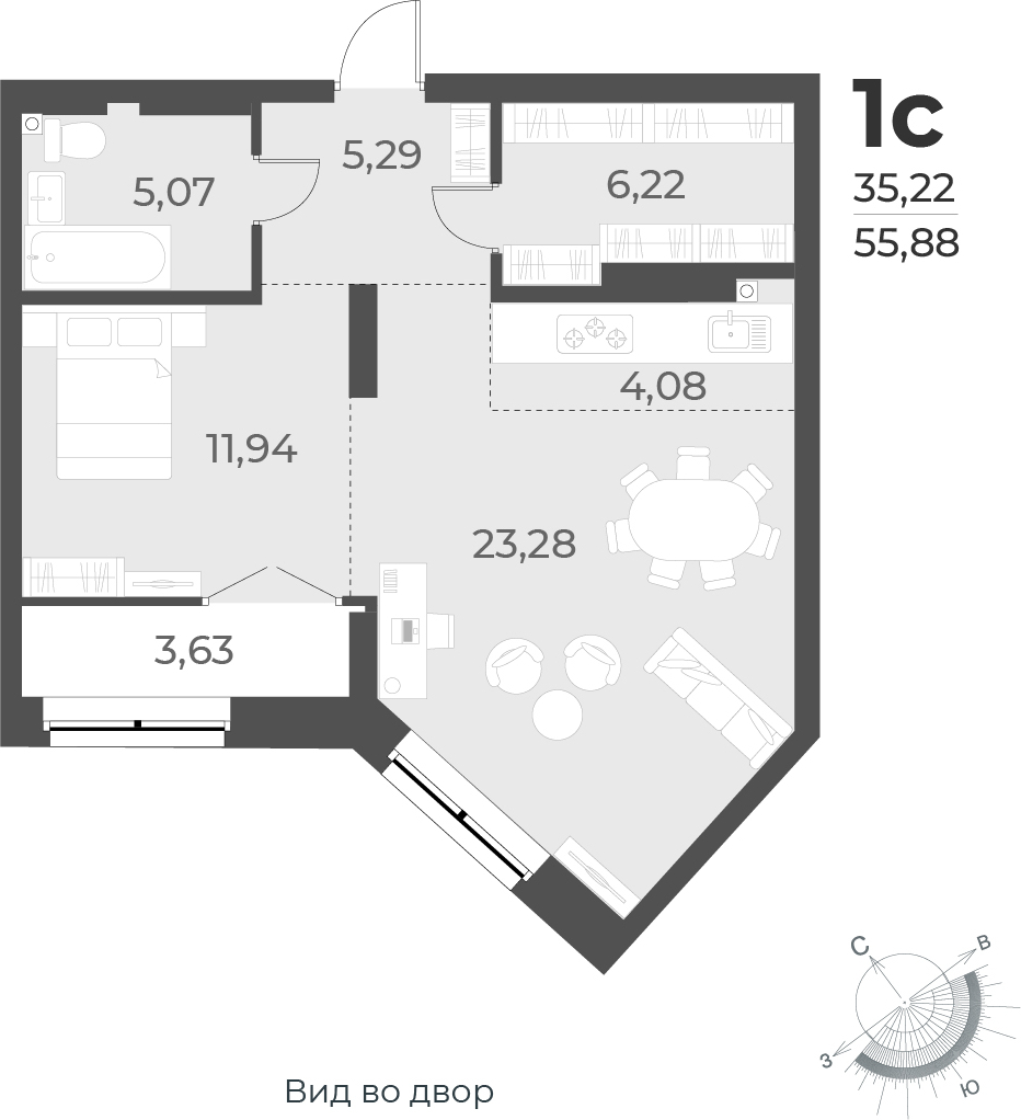 3-комнатная квартира в ЖК Беринг на 14 этаже в 1 секции. Сдача в 4 кв. 2025 г.