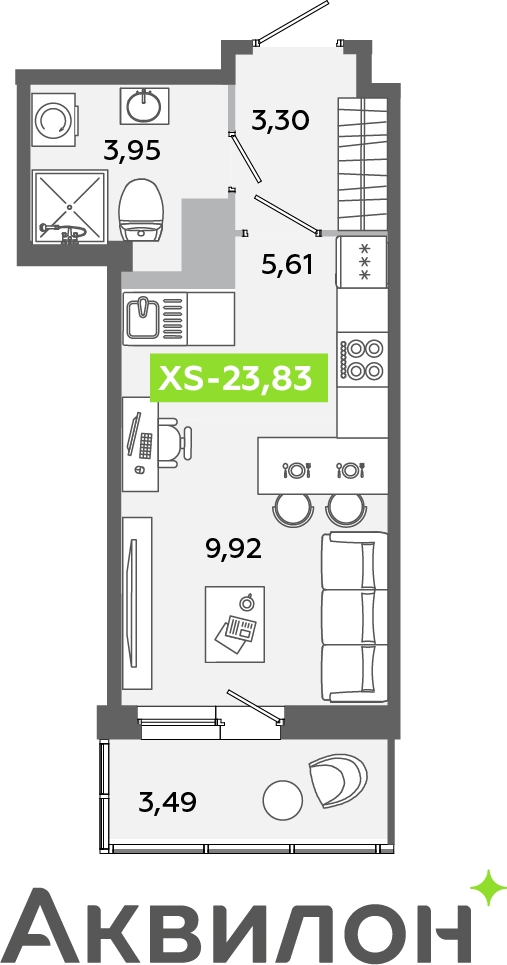 3-комнатная квартира в ЖК EVER на 33 этаже в 1 секции. Сдача в 3 кв. 2025 г.