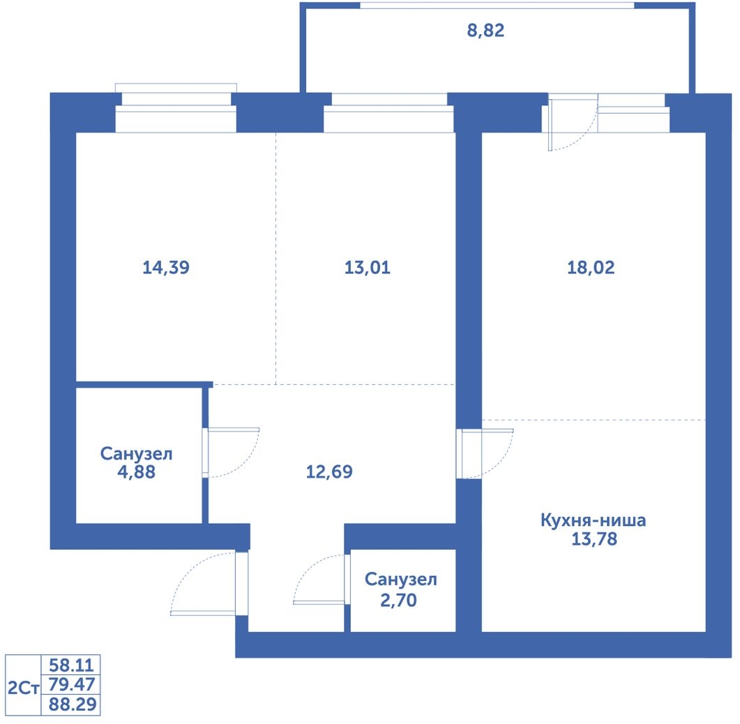 2-комнатная квартира в ЖК EVER на 28 этаже в 1 секции. Сдача в 3 кв. 2025 г.