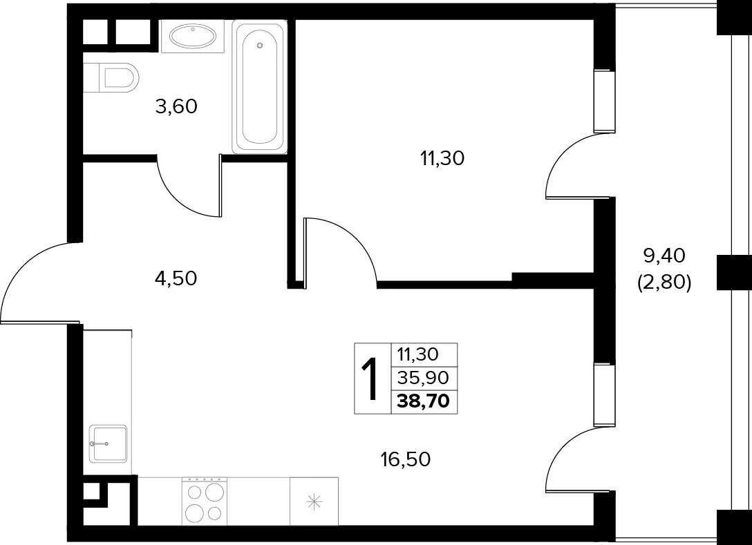 2-комнатная квартира в ЖК EVER на 25 этаже в 1 секции. Сдача в 3 кв. 2025 г.