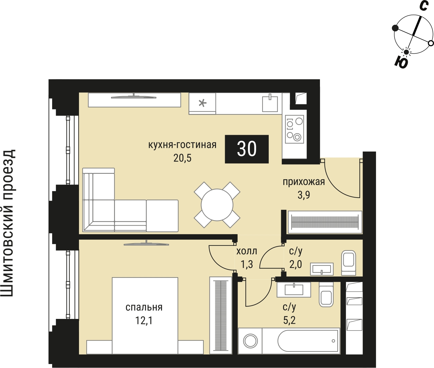 2-комнатная квартира в ЖК EVER на 25 этаже в 1 секции. Сдача в 3 кв. 2025 г.