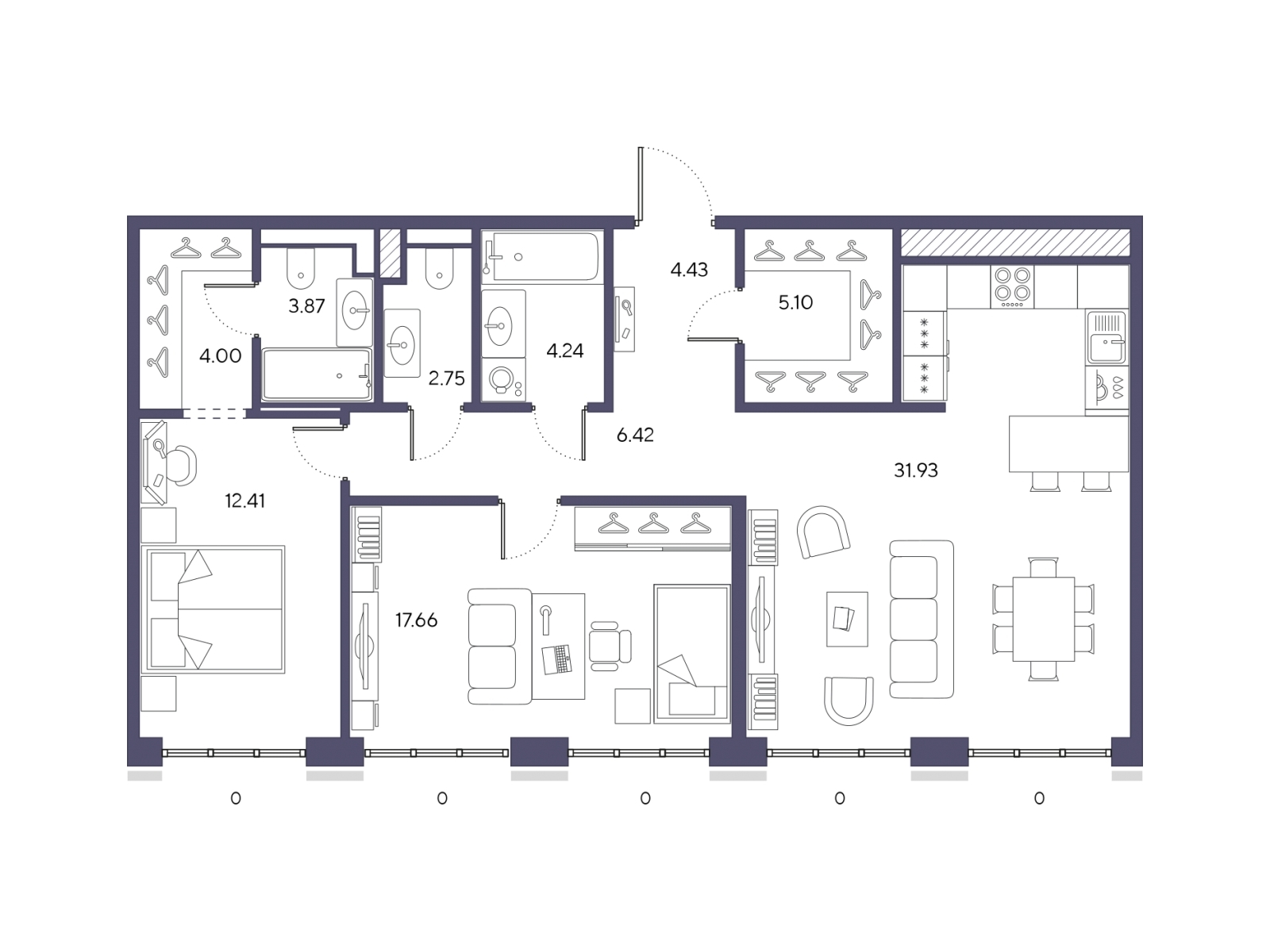 4-комнатная квартира с отделкой в ЖК Portland на 26 этаже в 1 секции. Сдача в 4 кв. 2025 г.