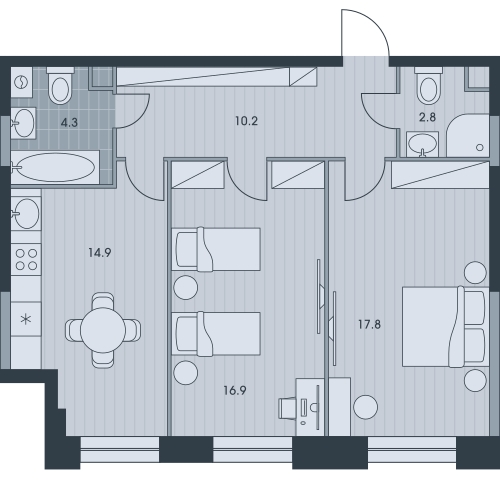 3-комнатная квартира с отделкой в ЖК Portland на 12 этаже в 1 секции. Сдача в 4 кв. 2025 г.