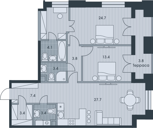5-комнатная квартира в ЖК EVER на 33 этаже в 1 секции. Сдача в 3 кв. 2025 г.