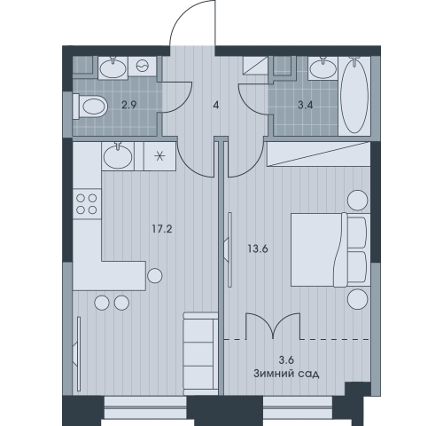 2-комнатная квартира с отделкой в ЖК Горный квартал на 3 этаже в 1 секции. Сдача в 3 кв. 2026 г.