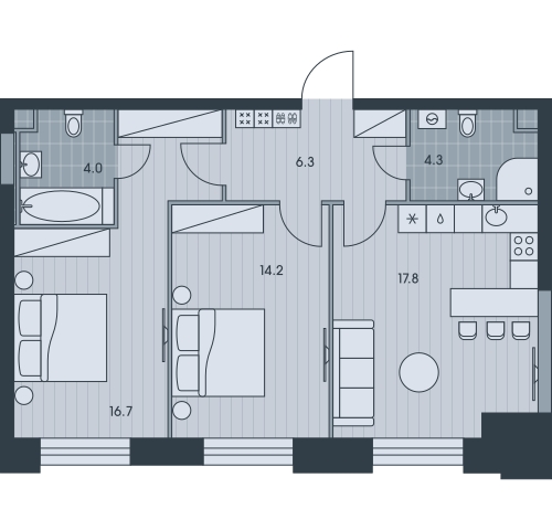 2-комнатная квартира в ЖК EVER на 11 этаже в 1 секции. Дом сдан.