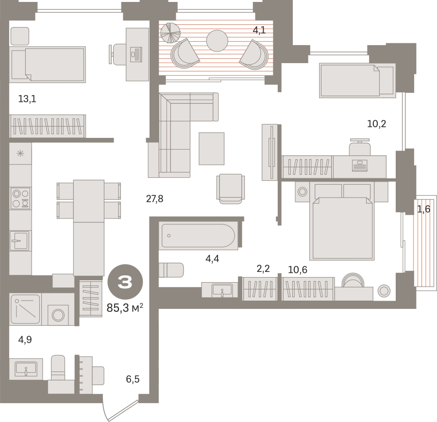 2-комнатная квартира в ЖК Twelve на 25 этаже в 1 секции. Сдача в 1 кв. 2026 г.