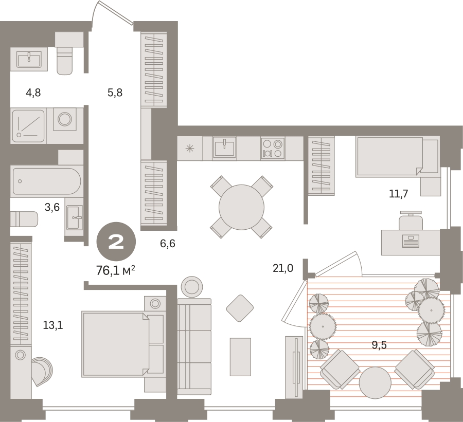 3-комнатная квартира в ЖК Twelve на 18 этаже в 1 секции. Сдача в 1 кв. 2026 г.