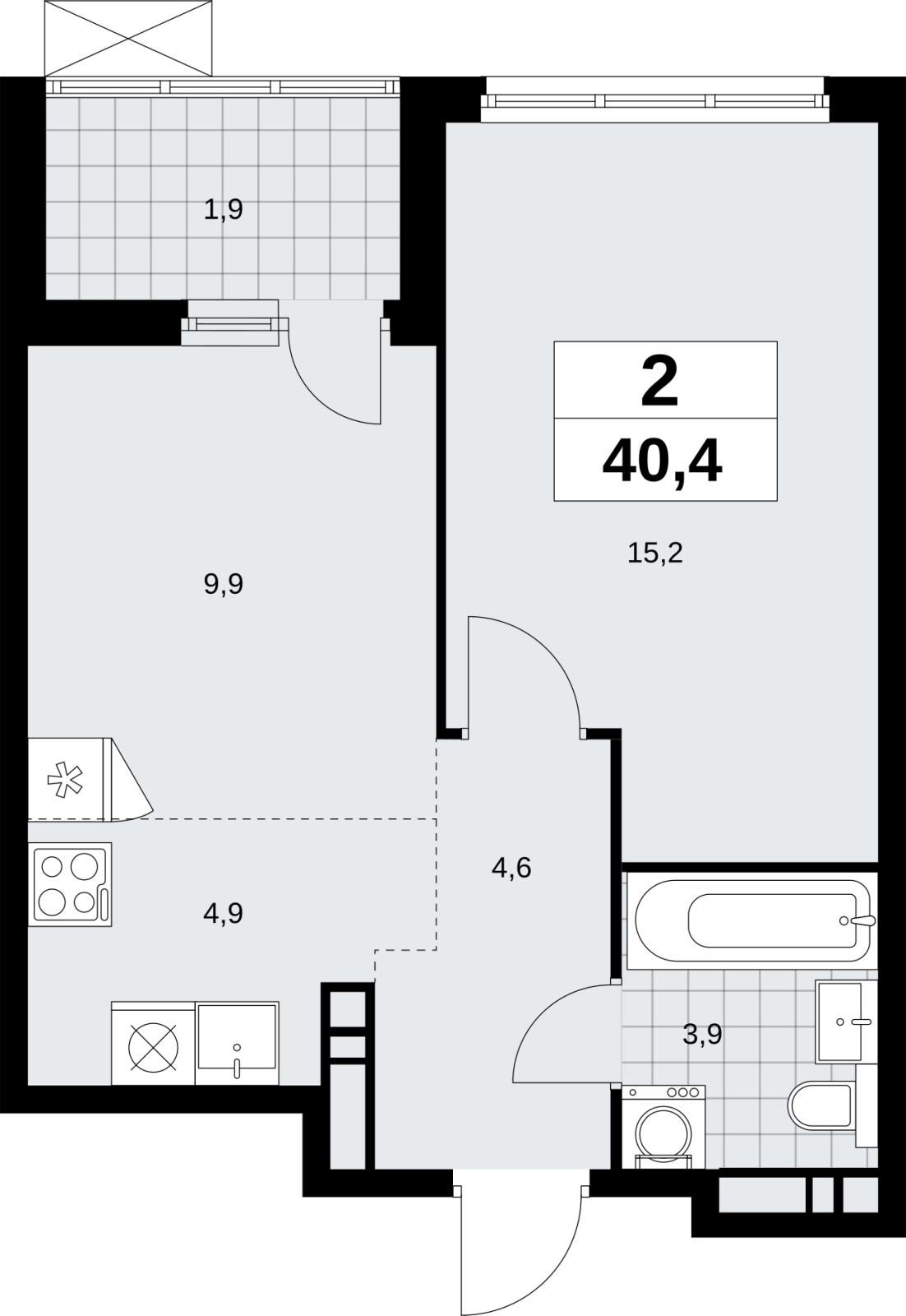2-комнатная квартира в ЖК Скандинавия на 12 этаже в 1 секции. Сдача в 4 кв. 2026 г.