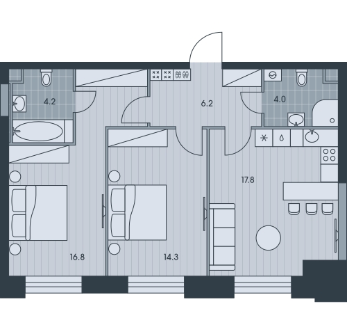 2-комнатная квартира в ЖК EVER на 25 этаже в 1 секции. Дом сдан.