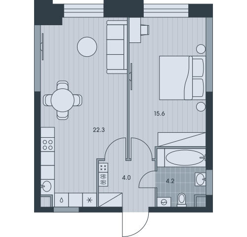 1-комнатная квартира (Студия) с отделкой в ЖК Portland на 19 этаже в 1 секции. Сдача в 4 кв. 2025 г.