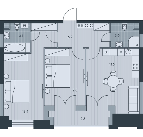2-комнатная квартира с отделкой в ЖК Горный квартал на 4 этаже в 1 секции. Сдача в 3 кв. 2026 г.
