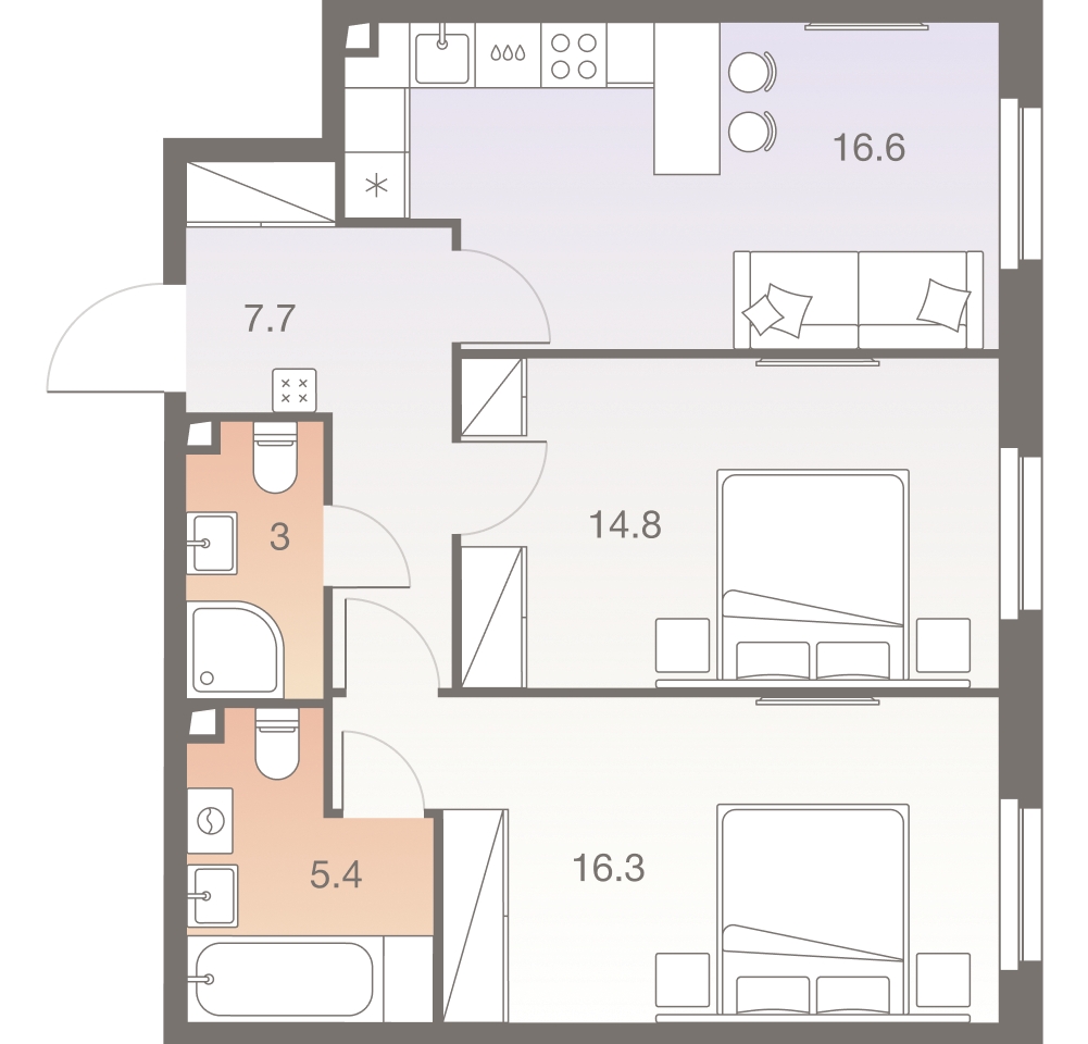 2-комнатная квартира в ЖК EVER на 8 этаже в 1 секции. Дом сдан.