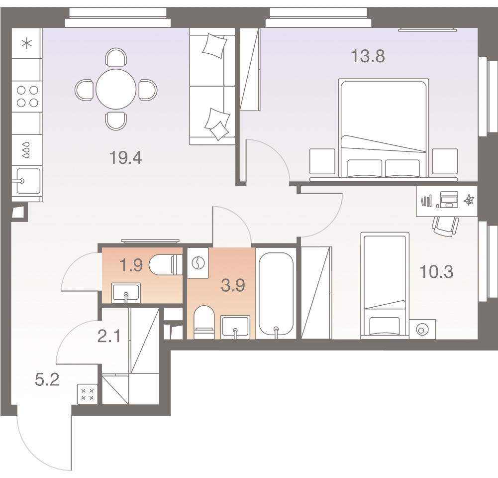 1-комнатная квартира (Студия) в ЖК Кислород на 13 этаже в 1 секции. Сдача в 2 кв. 2025 г.