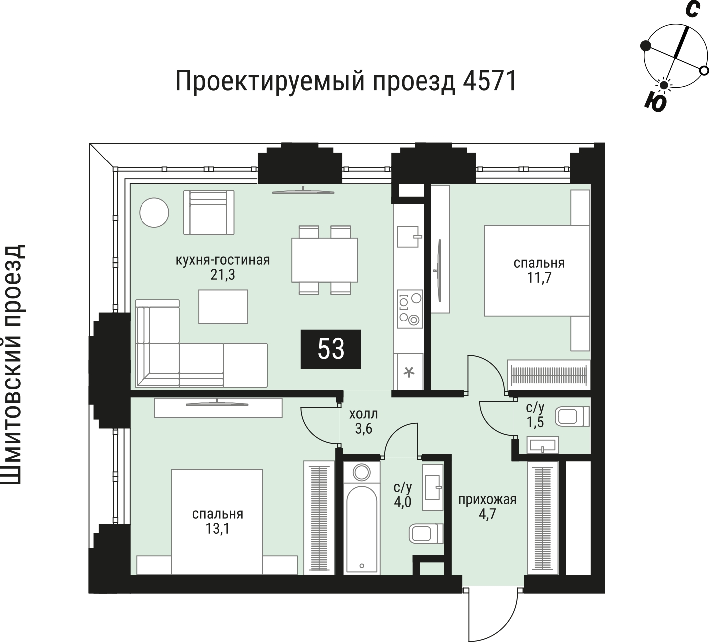 4-комнатная квартира в ЖК Twelve на 25 этаже в 1 секции. Сдача в 1 кв. 2026 г.