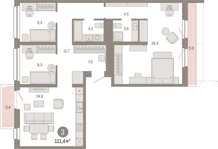 2-комнатная квартира в ЖК Twelve на 25 этаже в 1 секции. Сдача в 1 кв. 2026 г.