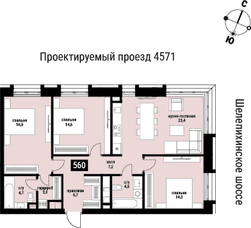 4-комнатная квартира в ЖК Twelve на 21 этаже в 1 секции. Сдача в 1 кв. 2026 г.