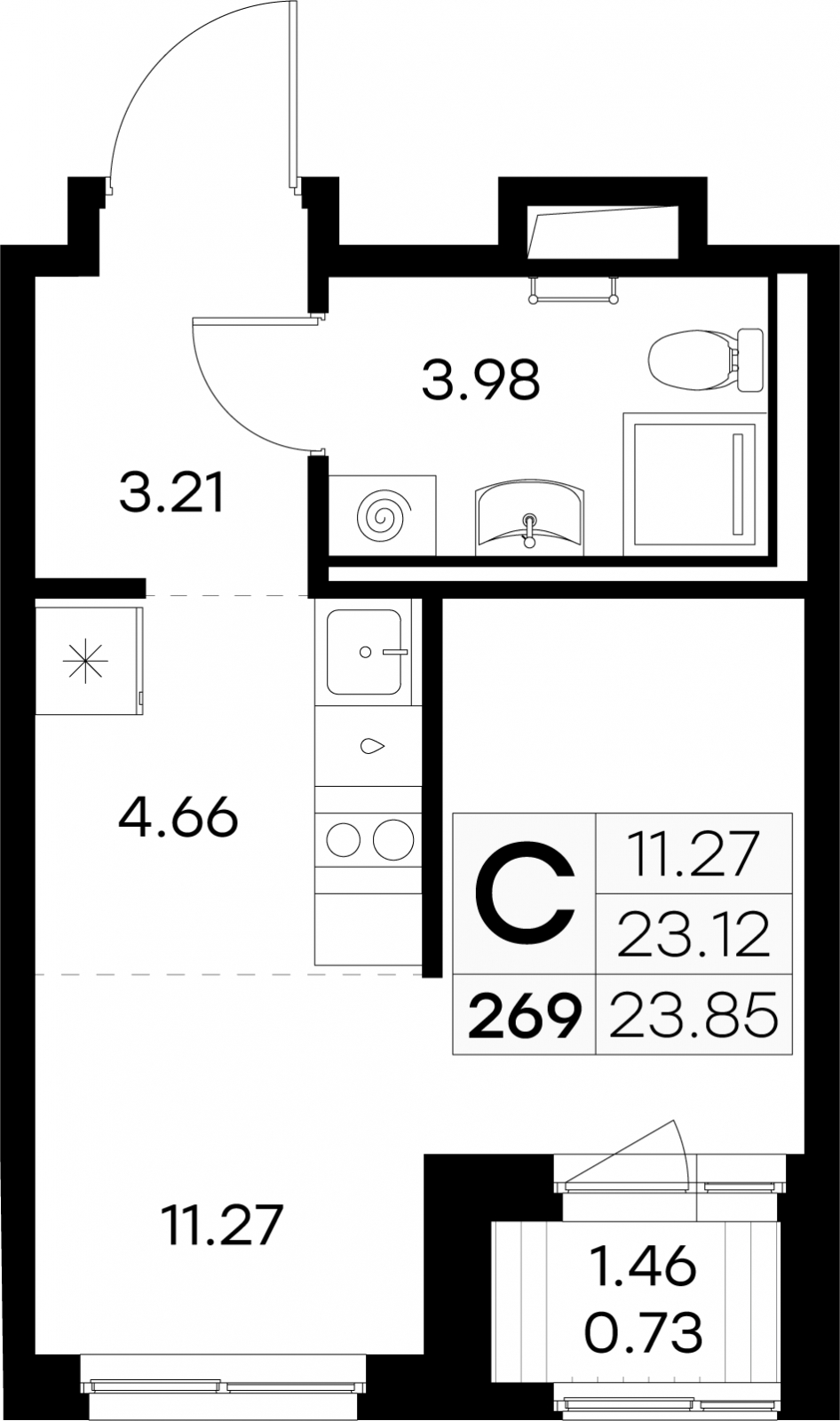 3-комнатная квартира в ЖК Twelve на 11 этаже в 1 секции. Сдача в 1 кв. 2026 г.