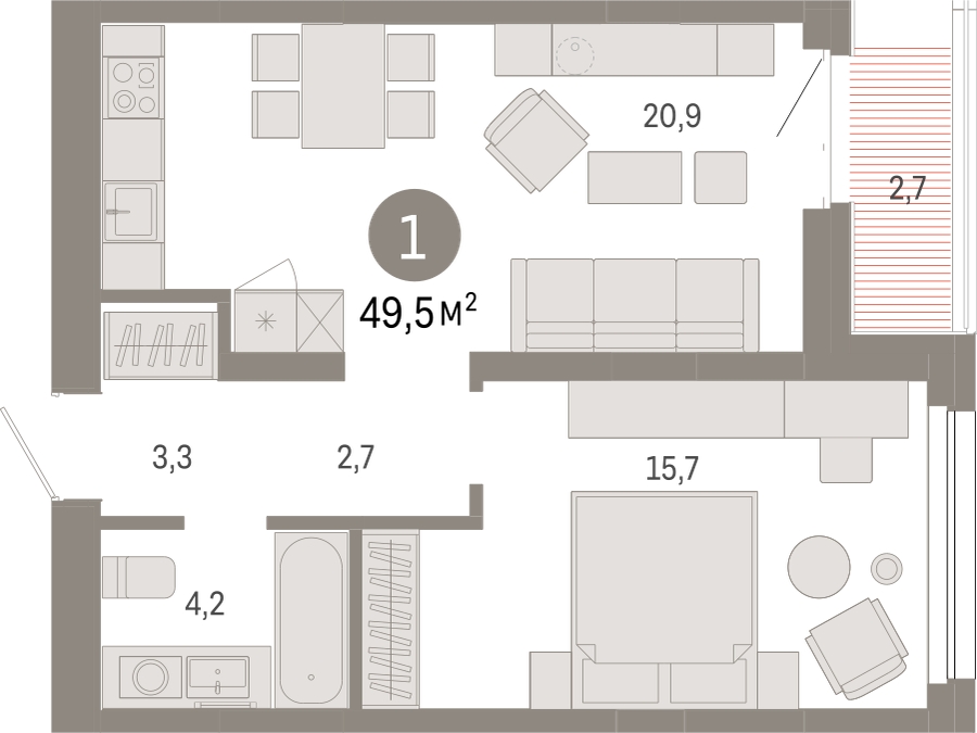 2-комнатная квартира в ЖК Twelve на 3 этаже в 1 секции. Сдача в 1 кв. 2026 г.