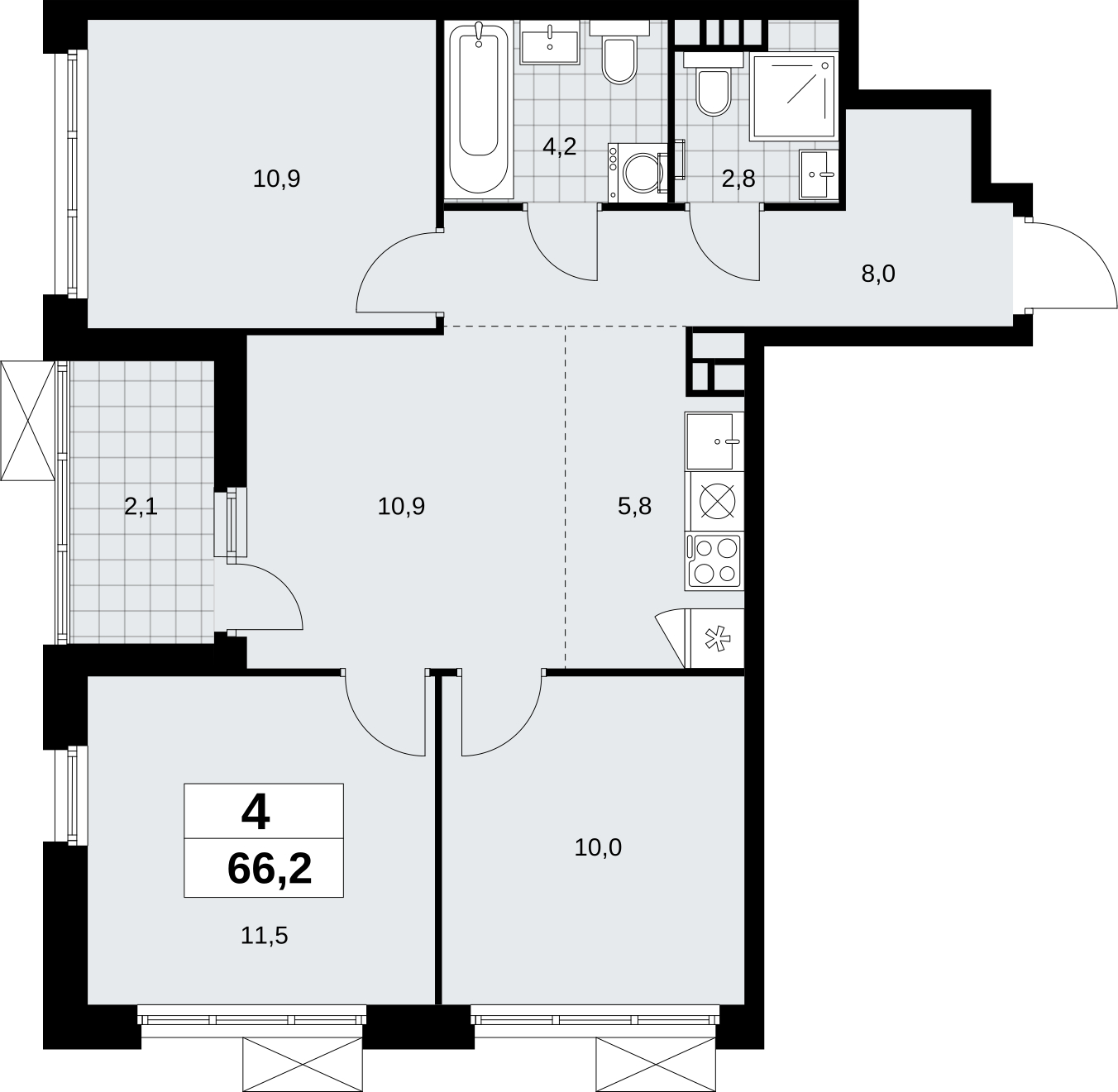1-комнатная квартира (Студия) в ЖК Скандинавия на 15 этаже в 1 секции. Сдача в 4 кв. 2026 г.