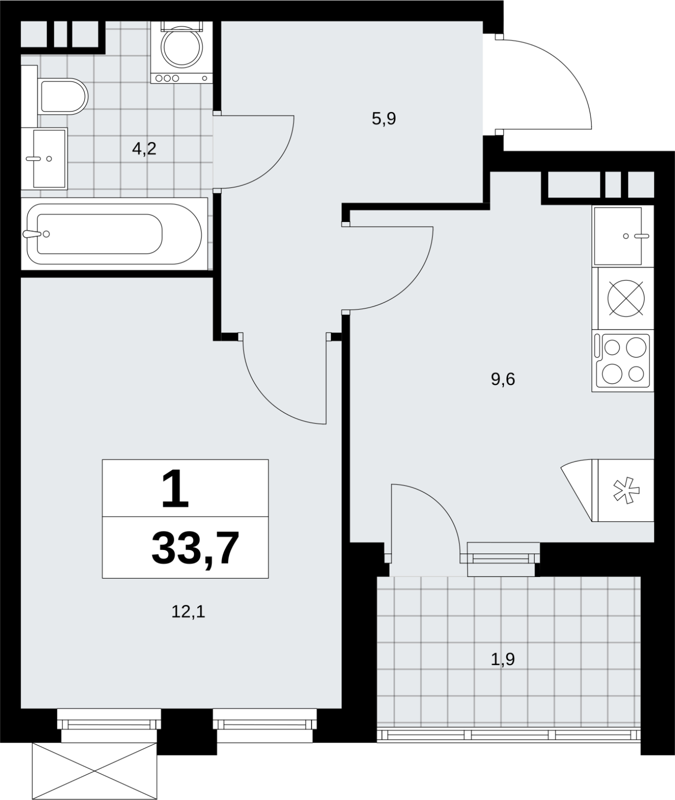 1-комнатная квартира (Студия) в ЖК Скандинавия на 14 этаже в 1 секции. Сдача в 4 кв. 2026 г.
