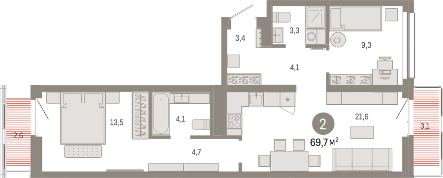 3-комнатная квартира в ЖК Twelve на 18 этаже в 1 секции. Сдача в 1 кв. 2026 г.