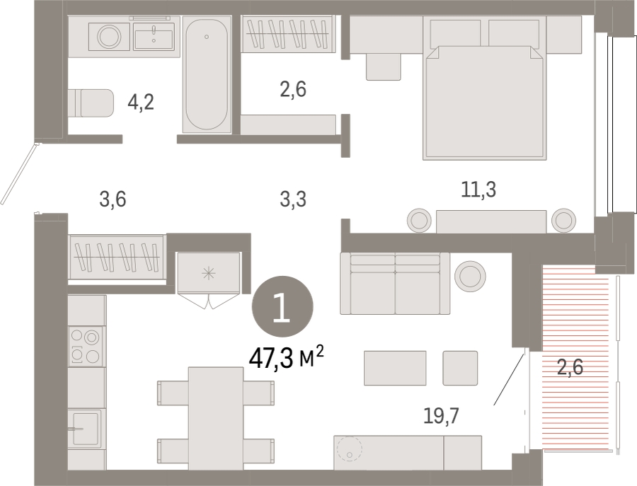 3-комнатная квартира в ЖК Twelve на 16 этаже в 1 секции. Сдача в 1 кв. 2026 г.