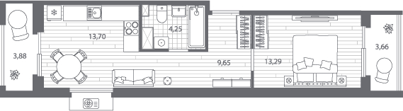 2-комнатная квартира в ЖК Twelve на 17 этаже в 1 секции. Сдача в 1 кв. 2026 г.