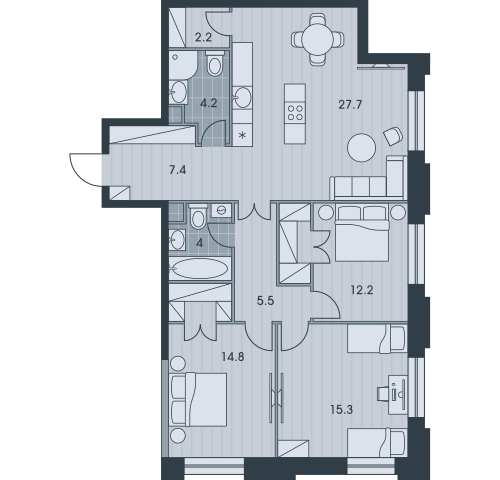 1-комнатная квартира (Студия) в ЖК Беринг на 14 этаже в 5 секции. Сдача в 4 кв. 2025 г.