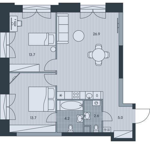 2-комнатная квартира с отделкой в ЖК Лисичанская, 22 на 7 этаже в 1 секции. Сдача в 4 кв. 2025 г.