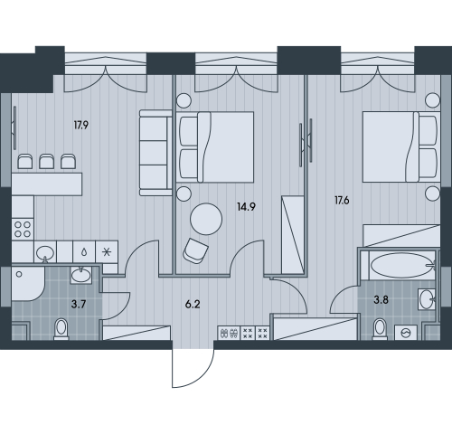 2-комнатная квартира с отделкой в ЖК Лисичанская, 22 на 9 этаже в 1 секции. Сдача в 4 кв. 2025 г.