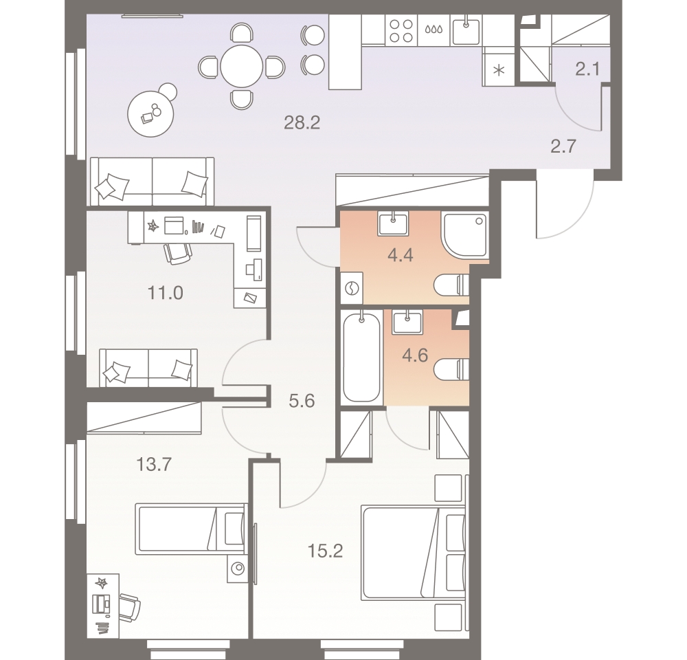 2-комнатная квартира с отделкой в ЖК Янинский лес на 10 этаже в 3 секции. Сдача в 1 кв. 2026 г.