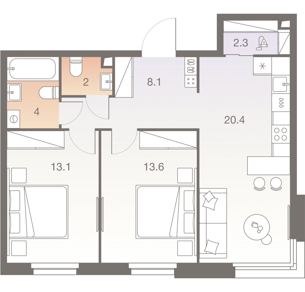 1-комнатная квартира (Студия) с отделкой в ЖК Квартал Лаголово на 8 этаже в 8 секции. Сдача в 3 кв. 2025 г.