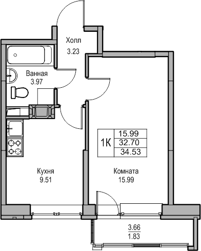 1-комнатная квартира (Студия) в ЖК Беринг на 9 этаже в 4 секции. Сдача в 4 кв. 2025 г.